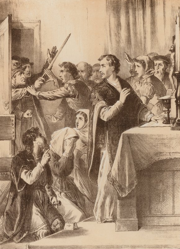 Edmund Genings, "Ha sfondato la porta della camera dove stava celebrando" da English School