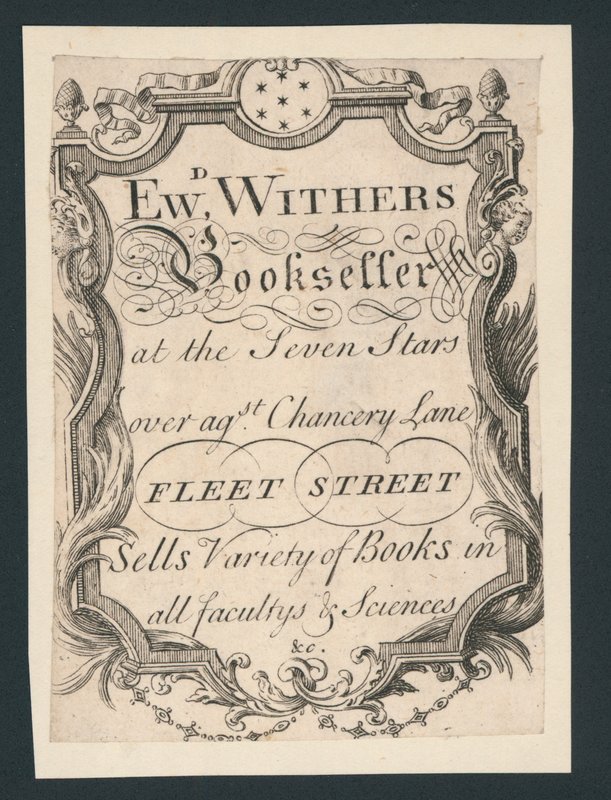 Edward Withers, libraio, Chancery Lane, Fleet Street, biglietto da visita da English School
