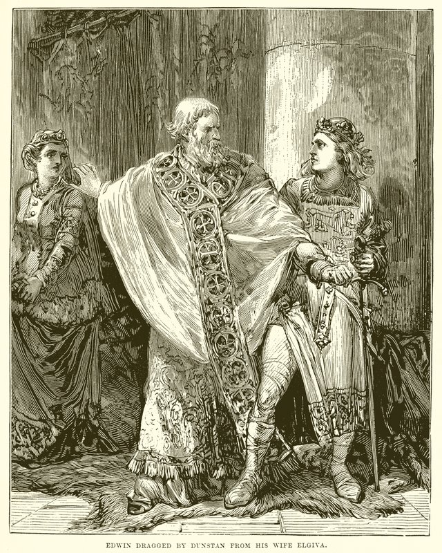 Edwin Trascinato da Dunstan dalla Moglie Elgiva da English School