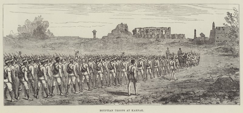 Truppe egiziane a Karnak (incisione) da English School
