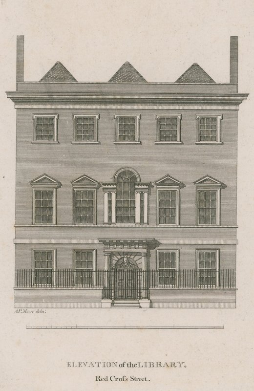 Elevazione della Biblioteca, Red Cross Street, Londra da English School
