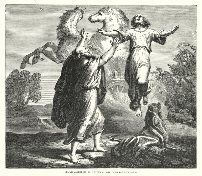Elia che ascende al cielo alla presenza di Eliseo (incisione) da English School