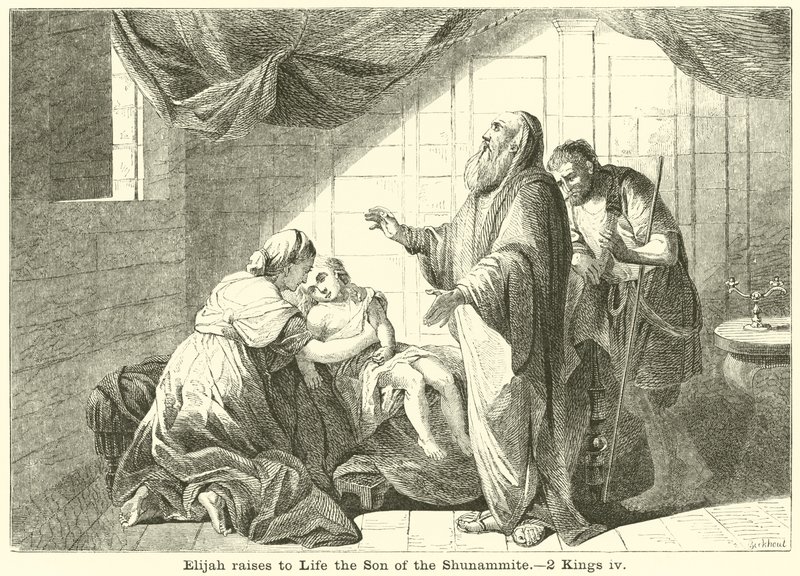 Elia resuscita il figlio della Sunamita, 2 Re, iv da English School