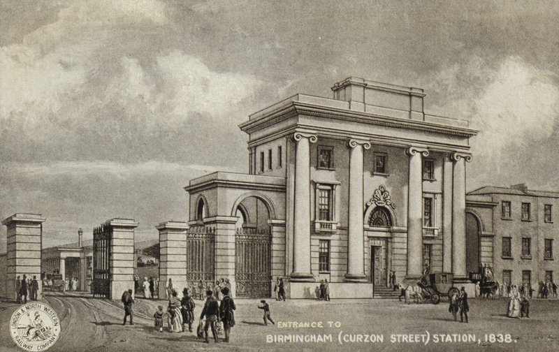 Ingresso alla stazione di Birmingham (Curzon Street), 1838 da English School