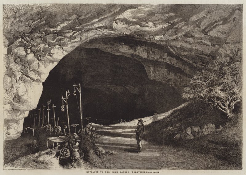 Ingresso alla caverna del Picco, Derbyshire (incisione) da English School
