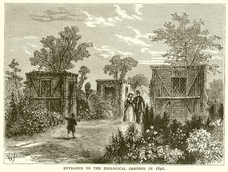 Ingresso ai giardini zoologici nel 1840 da English School