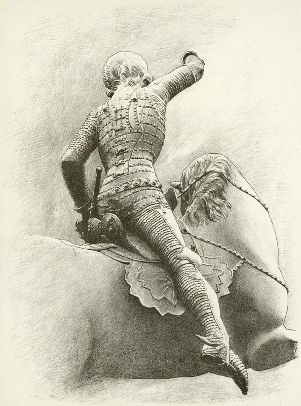 Figura equestre a Praga, Boemia (incisione) da English School