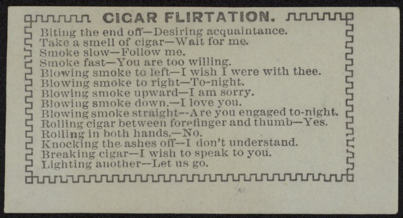 Biglietto di scorta intitolato Flirtazione del Sigaro da English School