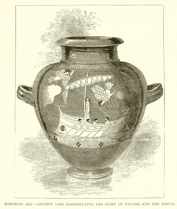 Arte etrusca - Antico vaso che rappresenta la storia di Ulisse e le Sirene da English School