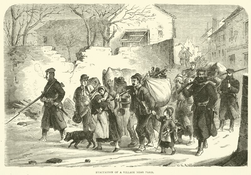Evacuazione di un villaggio vicino a Parigi, dicembre 1870 da English School