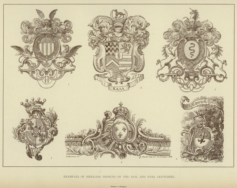 Esempi di disegni araldici dei secoli XVII e XVIII da English School