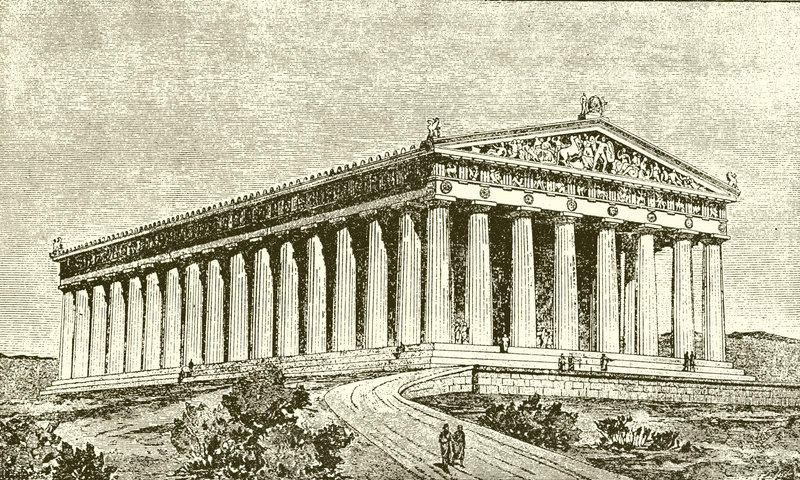 Esterno del Partenone ad Atene al tempo dei suoi costruttori da English School