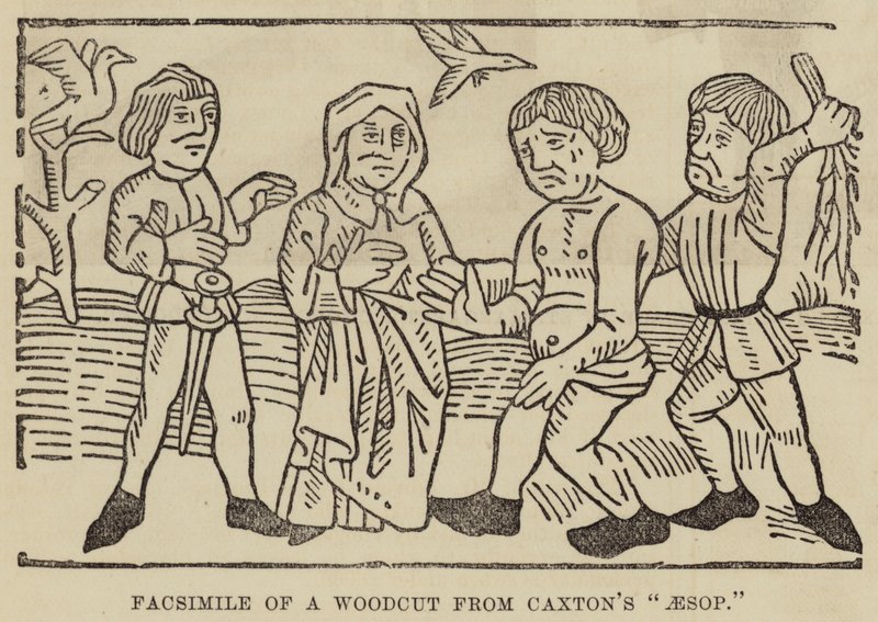 Facsimile di una xilografia da "Esopo" di Caxton da English School