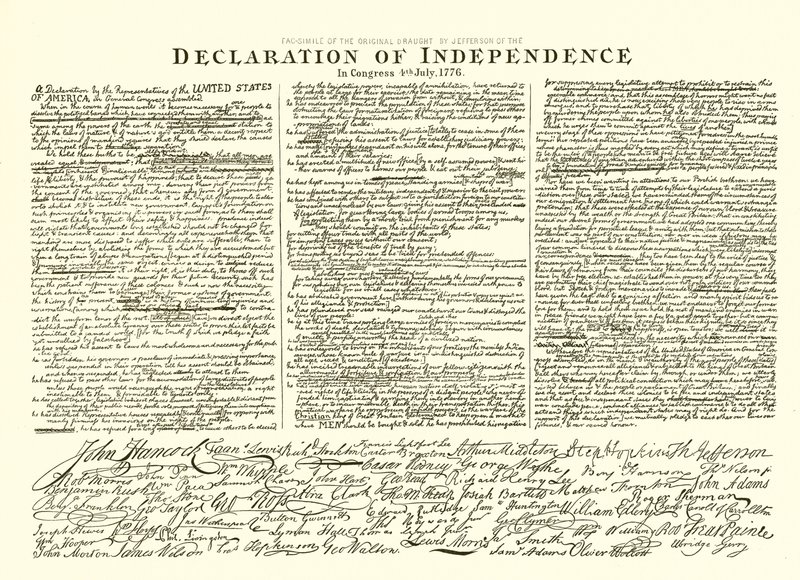 Facsimile della bozza originale di Thomas Jefferson della Dichiarazione d