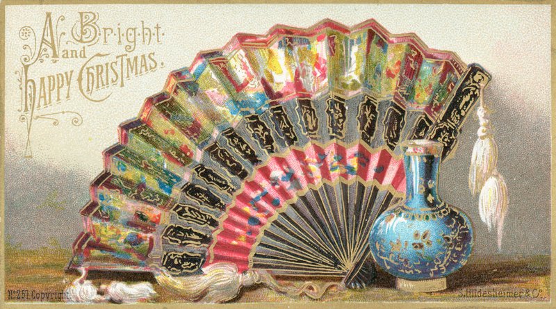 Ventaglio con custodia, cartolina di Natale da English School