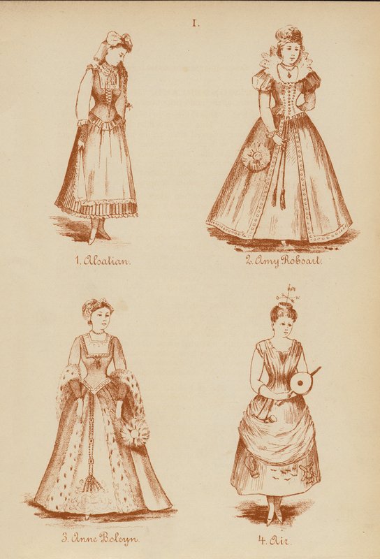 Costumi di carnevale: Alsaziano, Amy Robsart, Anna Bolena, Aria da English School