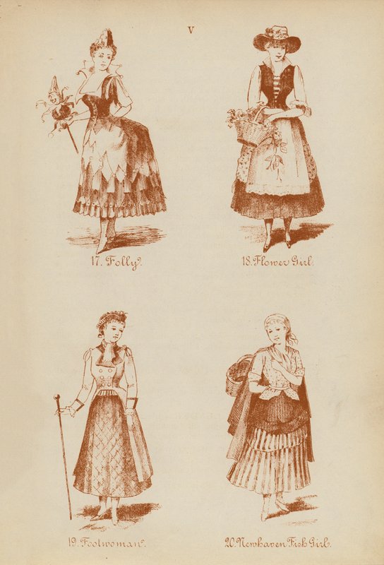 Costumi di carnevale: Follia, Fiorista, Buffona, Ragazza di Newhaven da English School