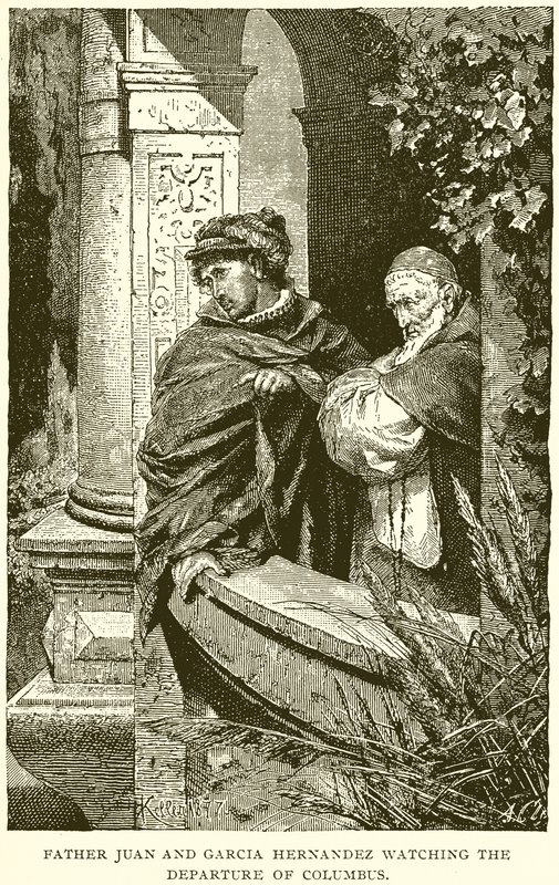 Padre Juan e Garcia Hernadez osservano la partenza di Colombo da English School