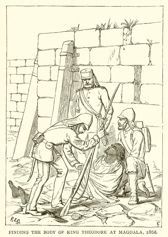 Ritrovamento del corpo del re Teodoro a Magdala, 1868 da English School