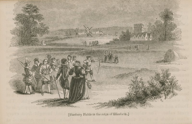 Campi di Finsbury durante il regno della regina Elisabetta I da English School