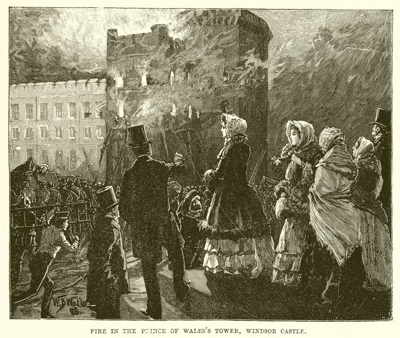 Incendio nella torre del principe di Galles, Castello di Windsor da English School