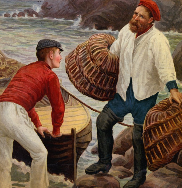 Pescatori con nasse per aragoste da English School
