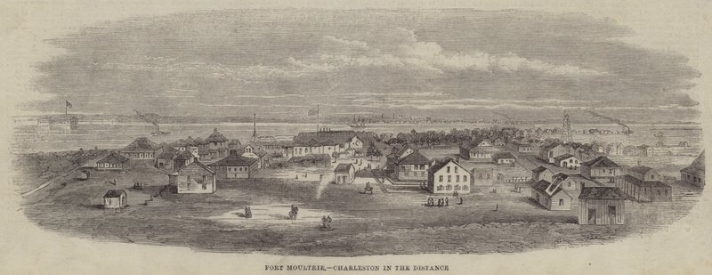 Forte Moultrie, Charleston in lontananza (incisione) da English School