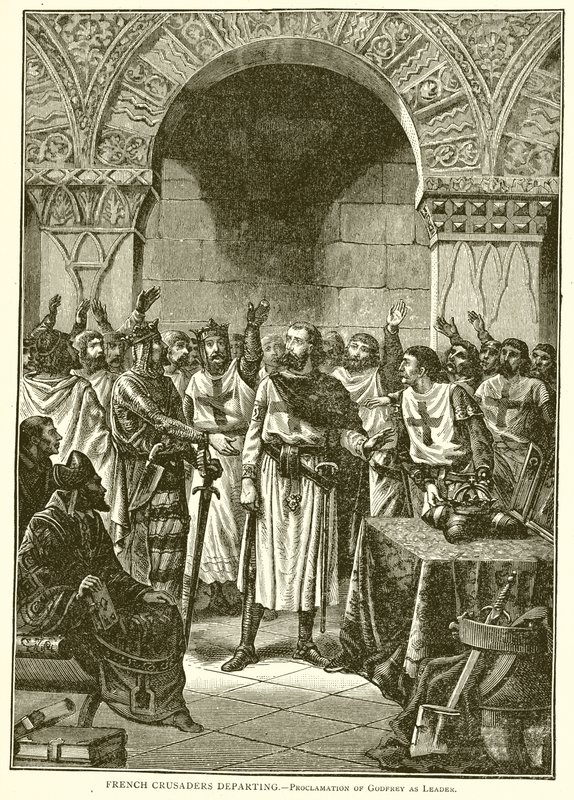 Crociati francesi in partenza. Proclamazione di Goffredo come leader da English School