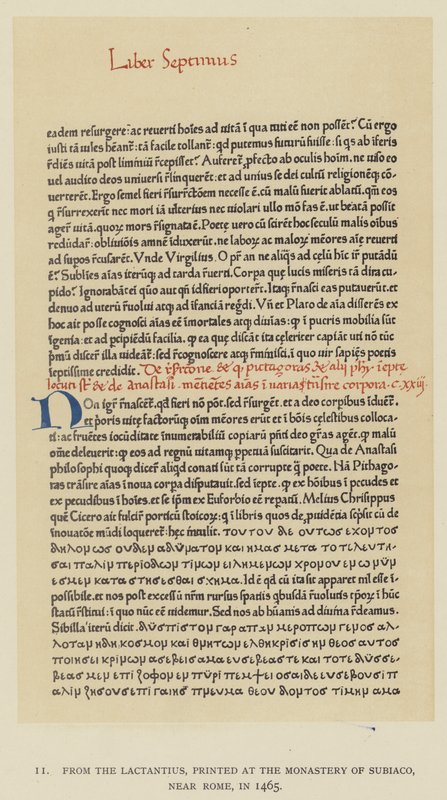 Dal Lactantius, stampato al Monastero di Subiaco, vicino a Roma, nel 1465 da English School