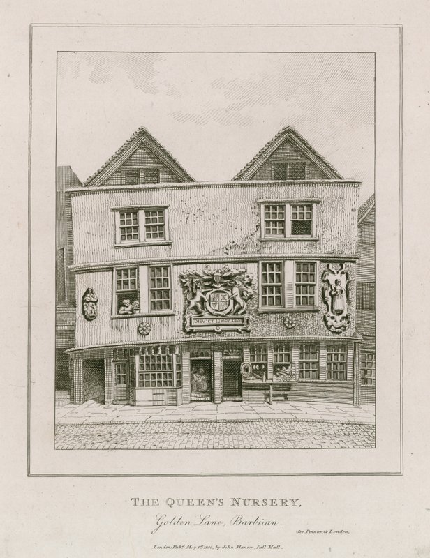 Fronte del teatro Fortune, come appariva nel 1800 dopo essere stato trasformato in un negozio da English School