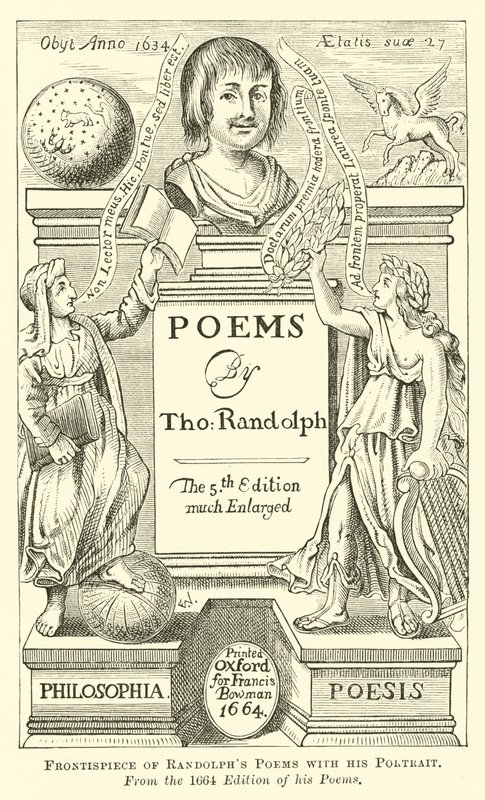 Frontespizio delle Poesie di Randolph con il suo Ritratto da English School