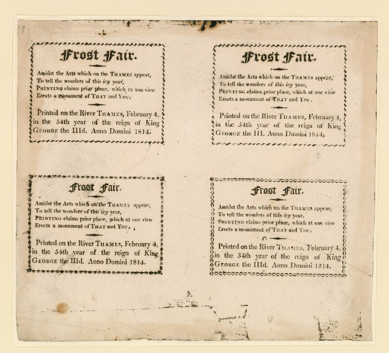 Frost Fair del 1814. Souvenir stampati sul ghiaccio da English School