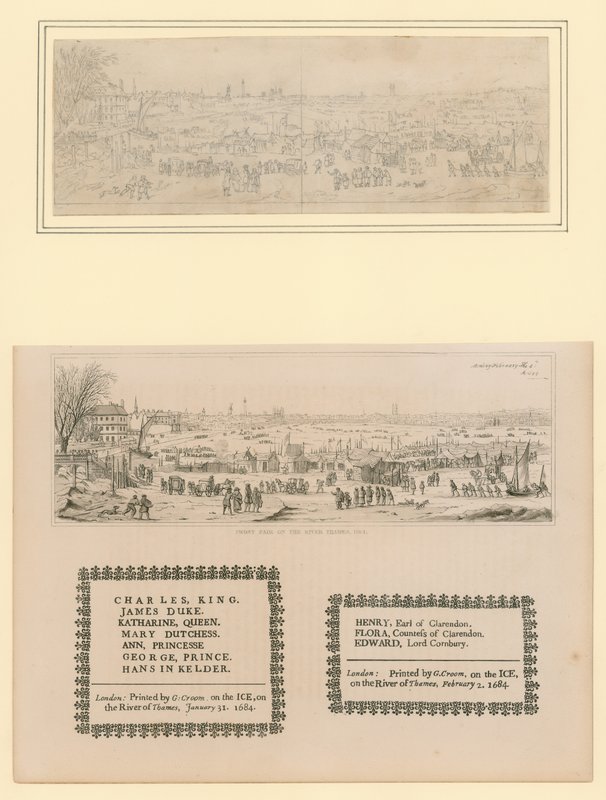 Frost Fair sul Tamigi, Souvenir stampato per Re Carlo II e Famiglia, 1684 da English School