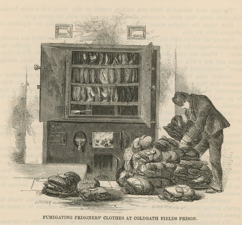 Disinfezione dei vestiti dei prigionieri alla prigione di Coldbath Fields da English School