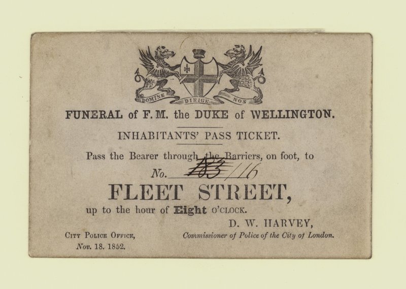 Funerale del Duca di Wellington, biglietto di passaggio per gli abitanti da English School