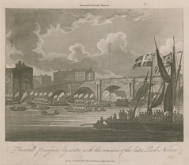 Processione funebre per acqua con i resti del defunto Lord Nelson da English School