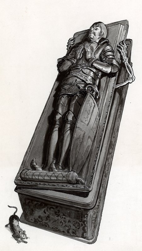 Monumento funebre con scheletro che esce da English School