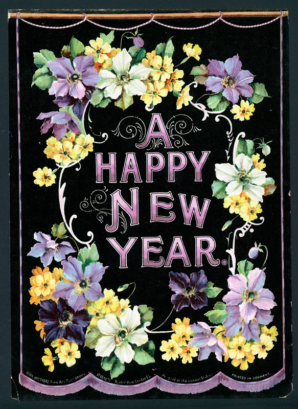 Ghirlanda di fiori, biglietto di Capodanno da English School