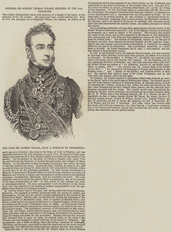 Generale Sir Robert Thomas Wilson, Colonnello del 15° Dragoni da English School