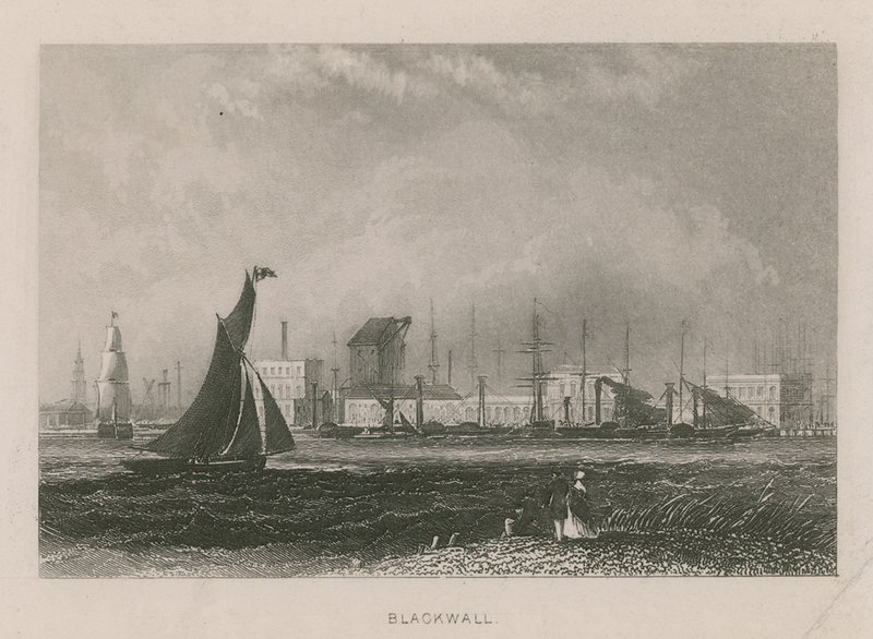 Vista generale delle barche sul fiume Tamigi a Blackwall da English School
