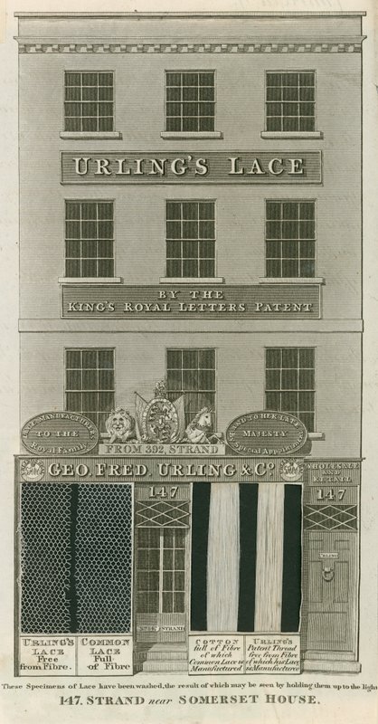 George Frederick Urling & Co, venditori di merletti, 147 Strand, vicino a Somerset House, Londra da English School