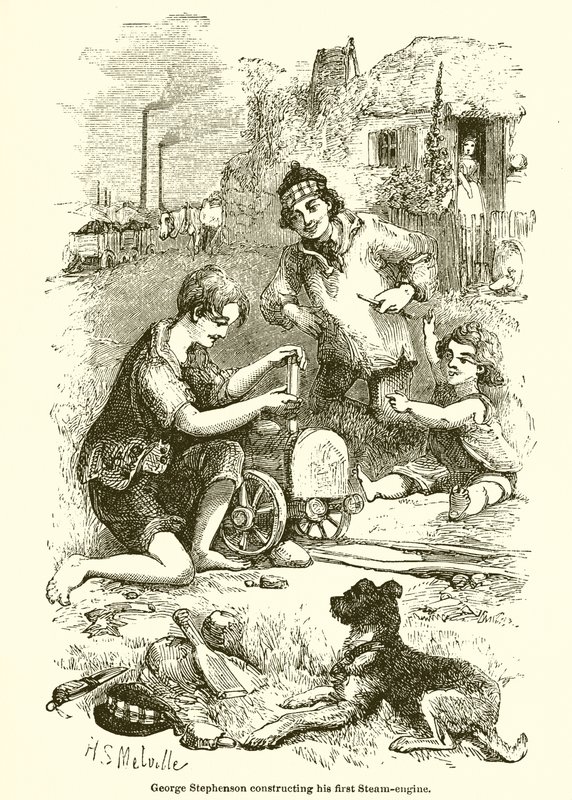George Stephenson costruisce la sua prima locomotiva a vapore da English School