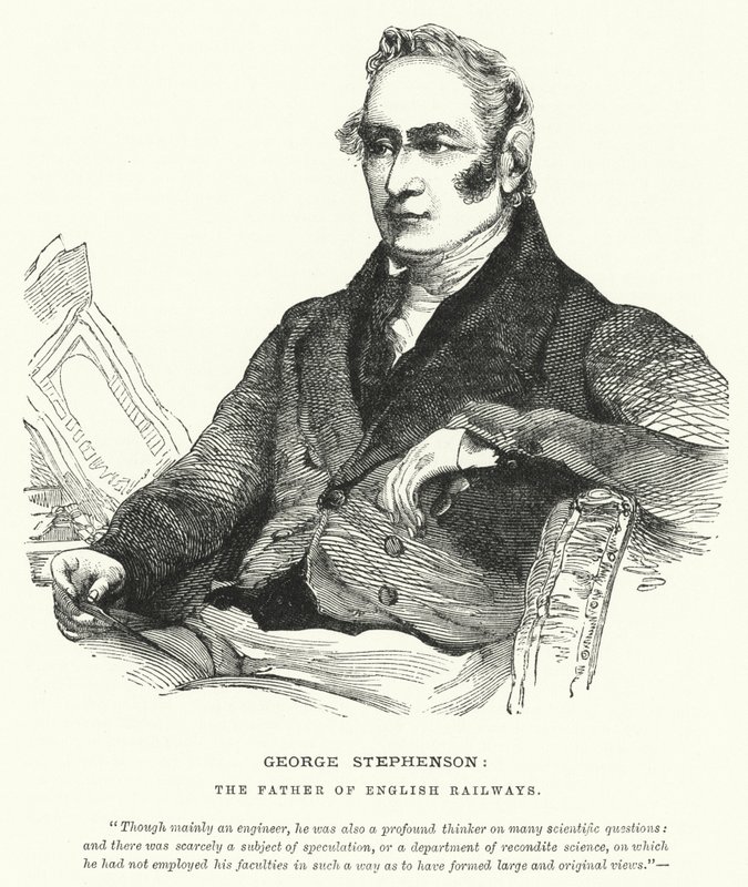George Stephenson, il padre delle ferrovie inglesi (incisione) da English School
