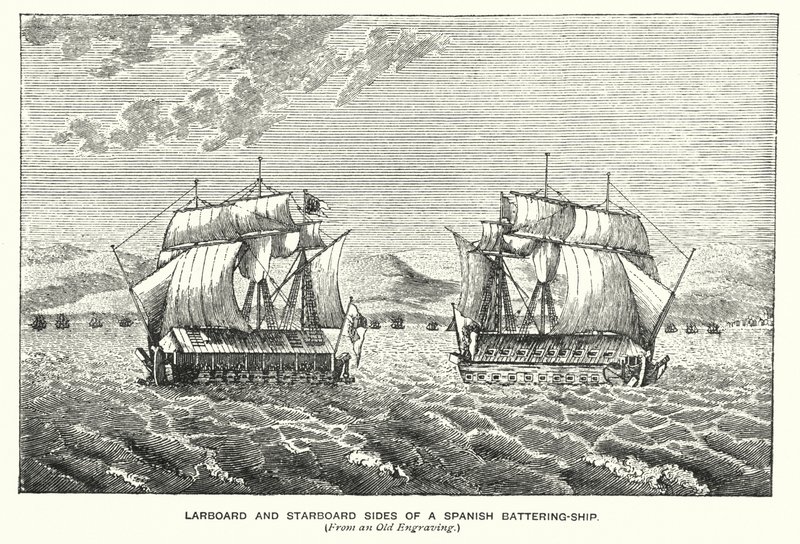 Gibilterra: Lati di babordo e tribordo di una nave da battaglia spagnola da English School