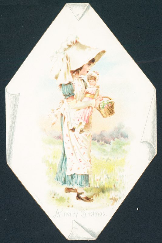 Ragazza con bambola e cesta, Cartolina di Natale da English School