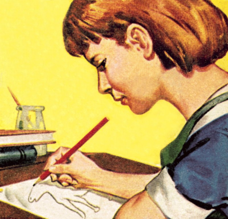 Ragazza che disegna con una matita da English School