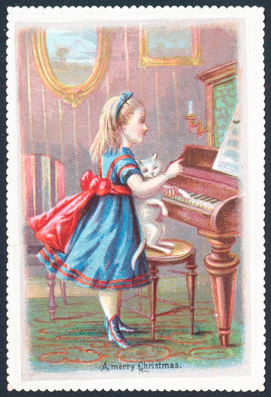 Ragazza con gatto al pianoforte da English School