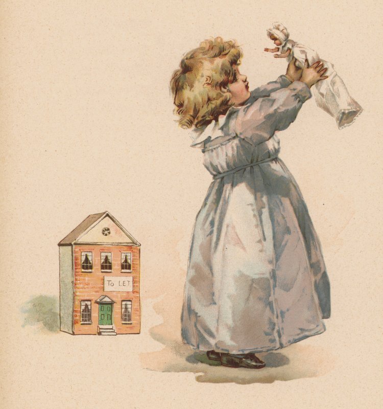 Ragazza con bambola (cromolitografia) da English School