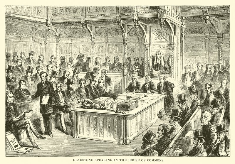 Gladstone che parla alla Camera dei Comuni da English School