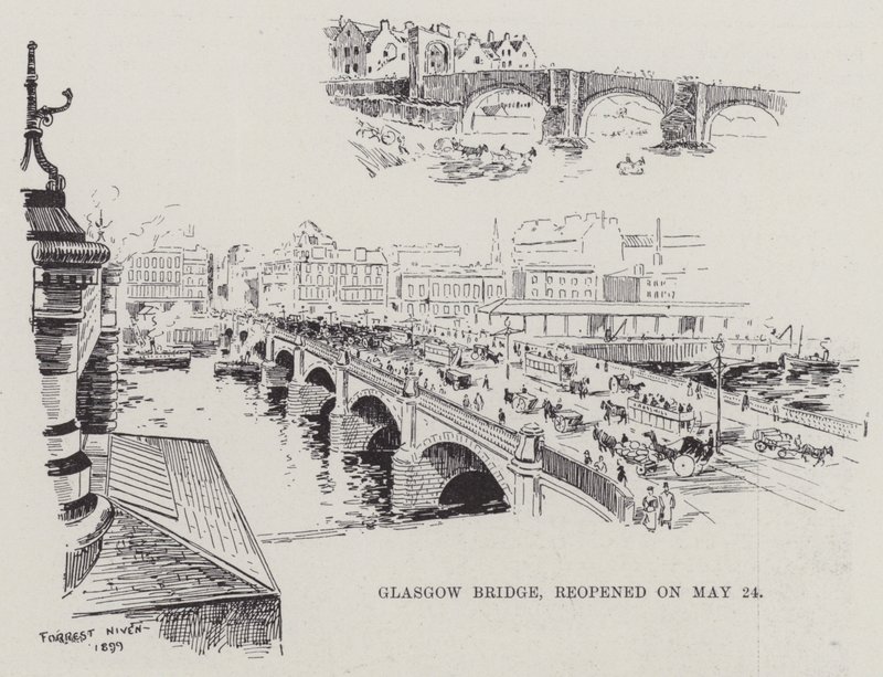 Ponte di Glasgow, riaperto il 24 maggio (incisione) da English School